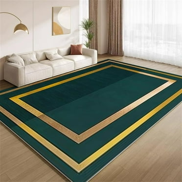 Luxury Emerald Green Gold Lines Area Rug 12"x20" Elegant Geometric Stripe Indoor Non-Slip Rugs Machine Washable Soft Carpet for Bedroom Living Room Office