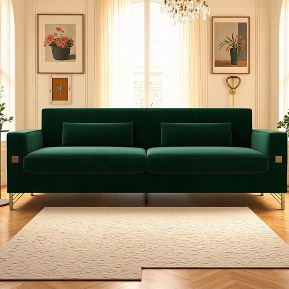 Modern Velvet 3-Seat Sofa 220×80×75cm with Gold Accents for Living Room