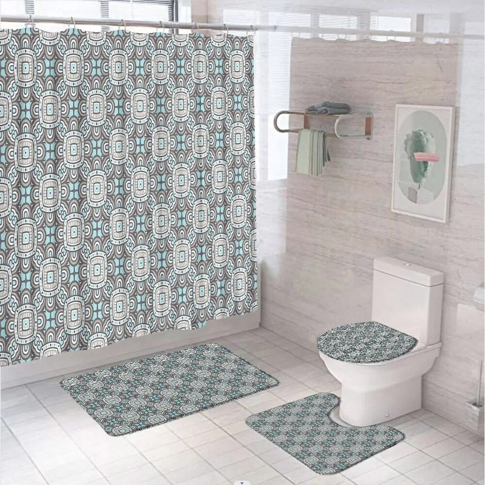 Luxury European Pattern Bathroom Sets Shower Curtain Rug Bath Mat Lid ...