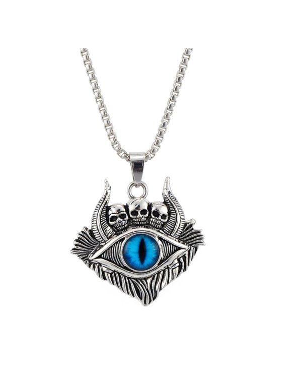 Luxury Evil Eye Skull Pendant Necklace for Men Women Gothic Blue Eye Pendant Necklace Punk Skull Pendant Chain Fashion Jewelry Daily Wear Casual Wear Gift