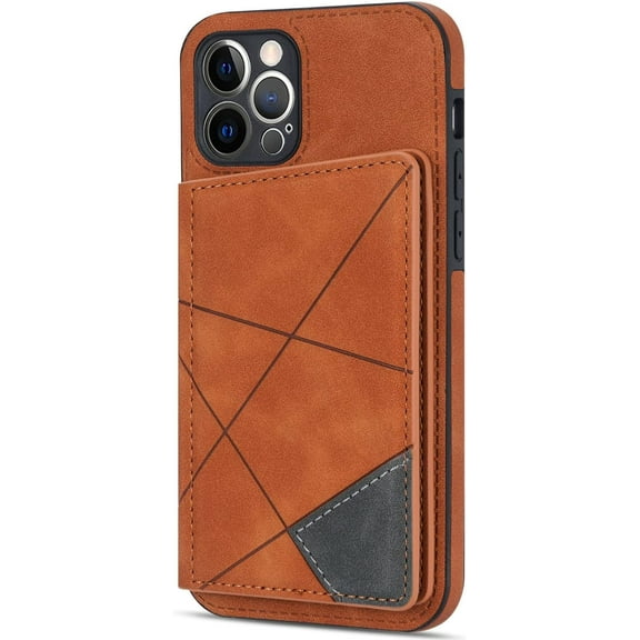 Luxury Exquisite PU Phone case with Versatile Card Holder Stand for iPhone 14 13 12 11 8 7 X XS XR Max Plus Pro Mini SE Protective Back Cover Soft Dropproof TPU Lining(Brown,13 Mini)