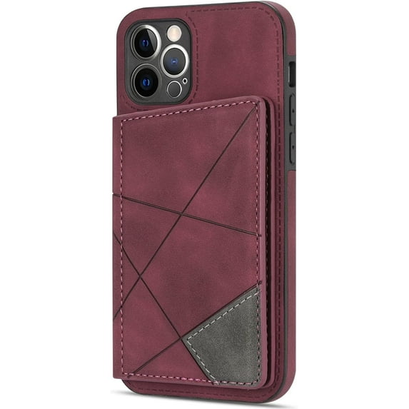 Luxury Exquisite PU Phone case with Versatile Card Holder Stand for iPhone 14 13 12 11 8 7 X XS XR Max Plus Pro Mini SE Protective Back Cover Soft Dropproof TPU Lining(Wine Red,SE 2)