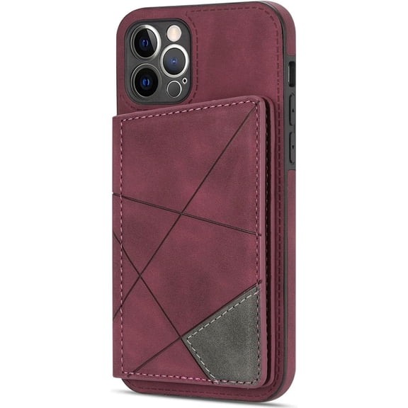 Luxury Exquisite PU Phone case with Versatile Card Holder Stand for iPhone 14 13 12 11 8 7 X XS XR Max Plus Pro Mini SE Protective Back Cover Soft Dropproof TPU Lining(Wine Red,7/8)
