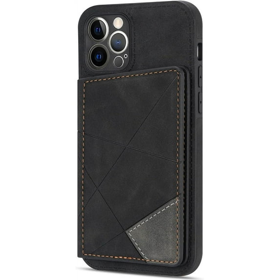 Luxury Exquisite PU Phone case with Versatile Card Holder Stand for iPhone 14 13 12 11 8 7 X XS XR Max Plus Pro Mini SE Protective Back Cover Soft Dropproof TPU Lining(Black,14 Plus)