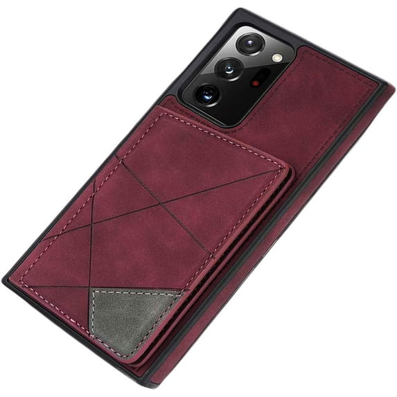 Luxury Exquisite Skin-Friendly PU Phone case with Versatile Card Holder Stand for Samsung Galaxy S22 S21 S20 Ultra Plus FE Protective Back Cover Soft Dropproof TPU Lining(Wine Red,S22 Ultra)