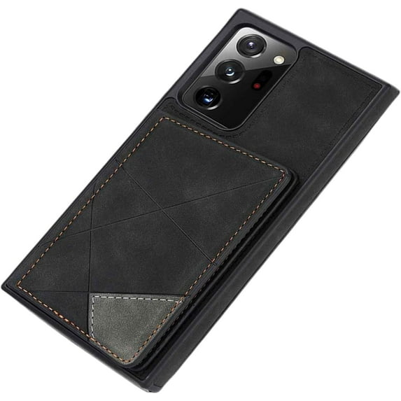 Luxury Exquisite Skin-Friendly PU Phone case with Versatile Card Holder Stand for Samsung Galaxy S22 S21 S20 Ultra Plus FE Protective Back Cover Soft Dropproof TPU Lining(Black,S22)