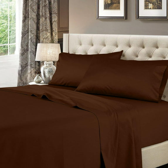 Luxury Extra Deep 22 Inch Pocket Sheet Sets 100% Cotton 600 Thread Count Queen Size -Chocolate