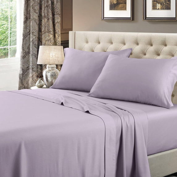 Luxury Extra Deep 22 Inch Pocket Sheet Sets 100% Cotton 600 Thread Count Queen Size -Lilac