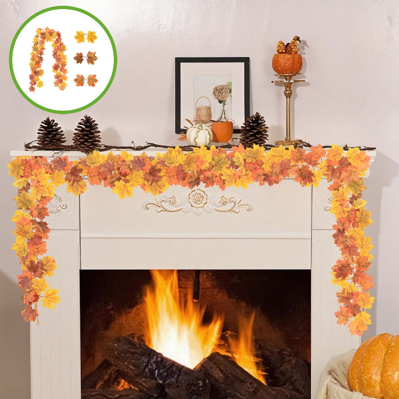 Luxury Fall Leaf Garland - Premium Rattan Vine with Pumpkins & Maple ...