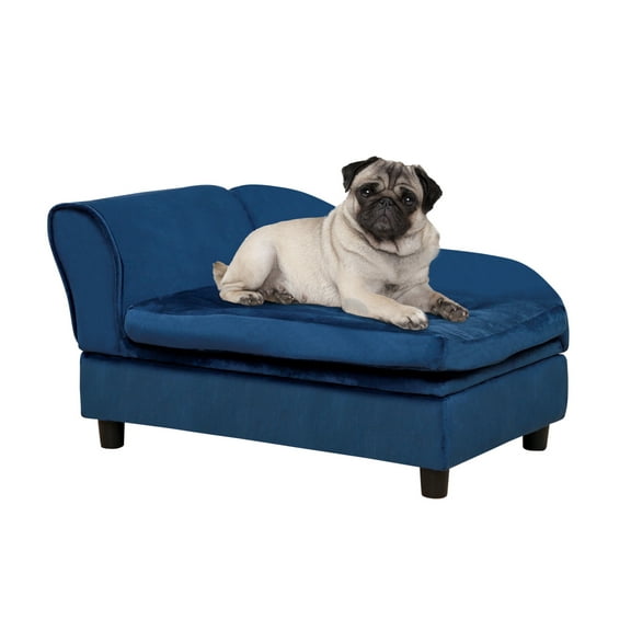 Luxury Fancy Dog Bed for Small Dogs with Storage, Small Dog Couch with Soft 3" Foam, Dog Sofa Bed, Cushy Dog Bed, Modern Pet Furniture for Puppies and Little Breeds, Blue