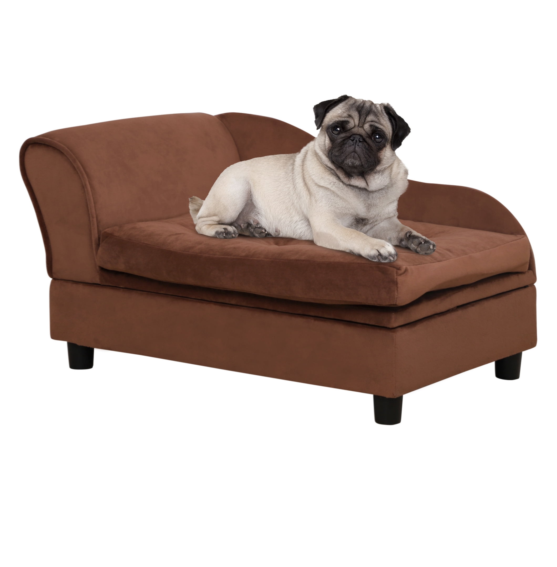 Luxury Fancy Dog Bed for Small Dogs with Storage, Small Dog Couch with Soft 3" Foam, Dog Sofa Bed, Cushy Dog Bed, Modern Pet Furniture for Puppies and Little Breeds, Brown