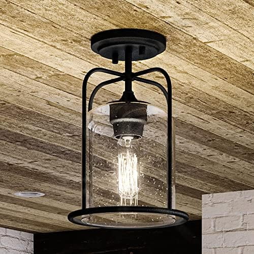 Luxury Farmhouse Ceiling Light, Small Size: 11.625''H x 8.5''W, with Industrial Luxe Style Elements, Midnight Black Finish, UHP1305 from The Henderson Collection$$Tools & Hardware Other