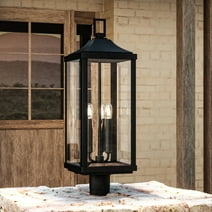 Luxury Farmhouse Post Light, 26.875H x 9.5W, with Modern Farmhouse Style, Midnight Black, UHP1400 by Urban Ambiance