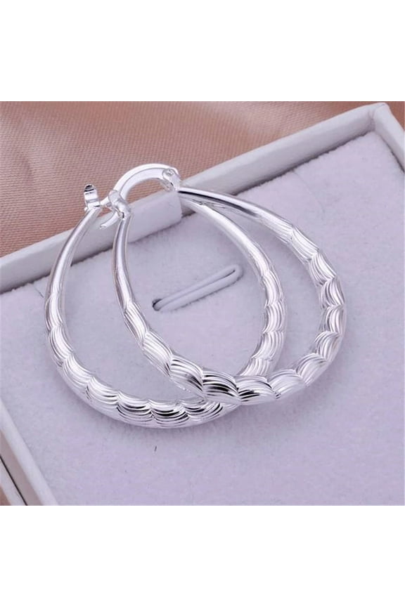 Luxury Fashion 925 Sterling Silver Oval Geometric Hoop Earrings Statement Jewelry for Women
