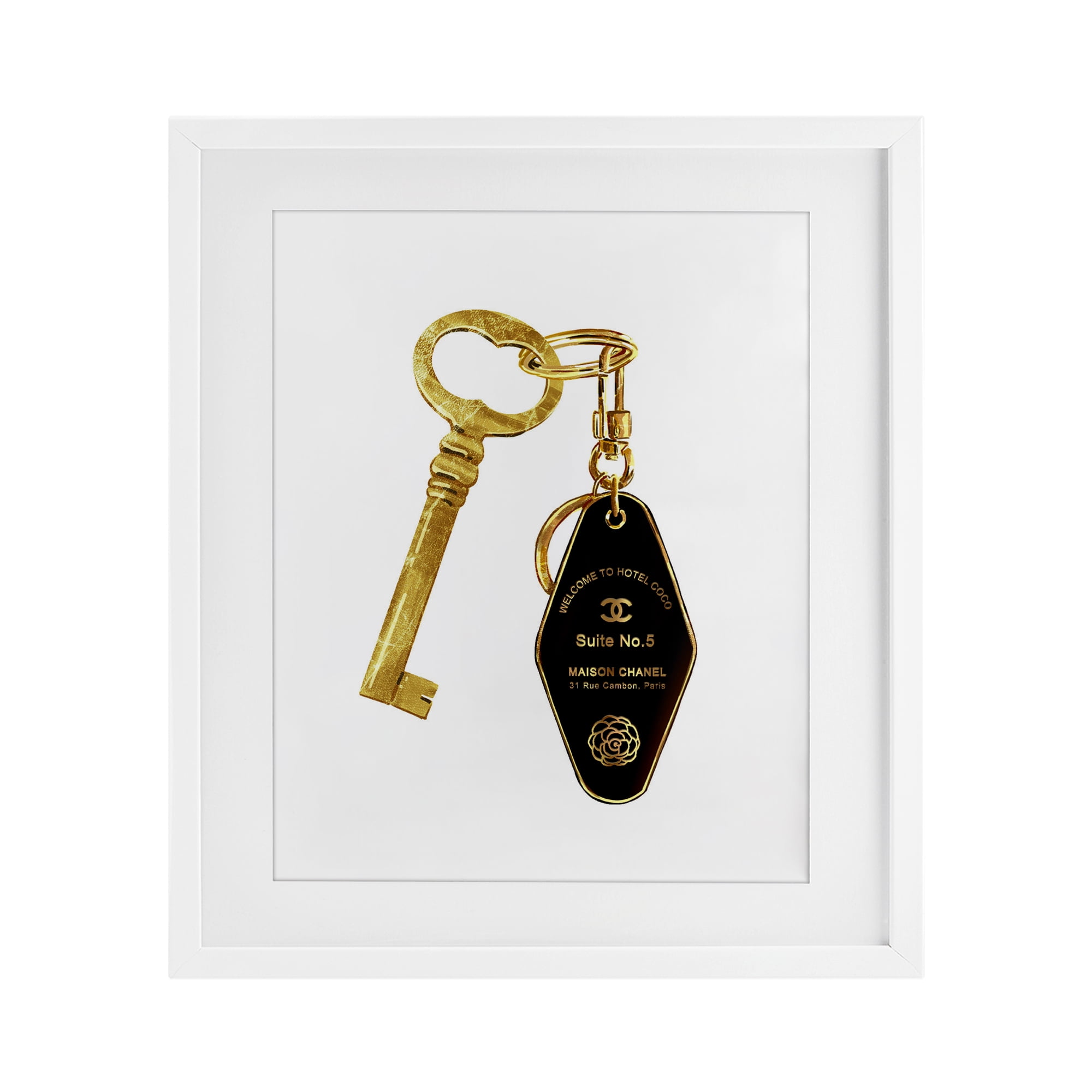 Luxury Fashion Key White Framed Print Under Glass, design by Ziwei Li