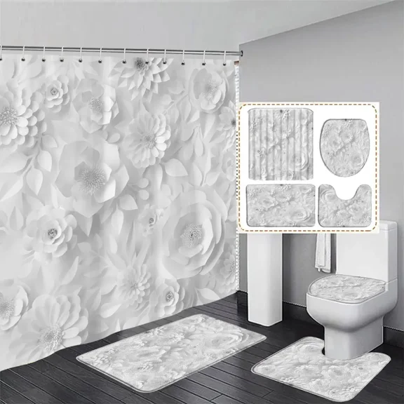 Luxury Fashion Pearl Bouquet Shower Curtain Elegant Fantasy 3D Style Polyester Bath Curtains Rug Set Home Bathroom r