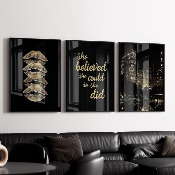 Luxury Fashion Poster, Gift Teenage Girls, Lips & Girl Quote Set 3 Unframed Paper Print 16x24