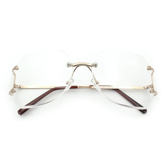 Luxury Fashion Rectangular Rimless Oversize Butterfly Clear Lens Eye Glasses Gold Brown