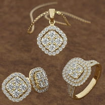 Luxury Fashion Square Four Leaf Ring Earrings Stud Necklace Set Three Piece Statement Zircon Jewelry Set Gift