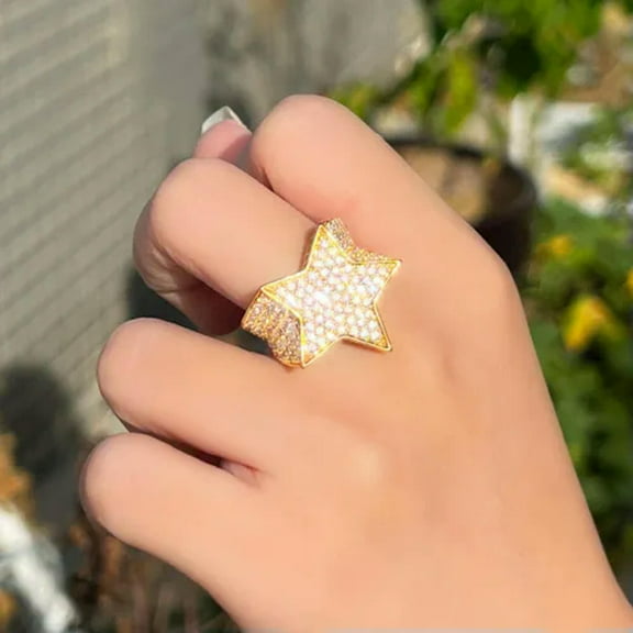 Luxury Fashion Yellow Gold Plated White CZ Lucky Star Finger Engagement Ring