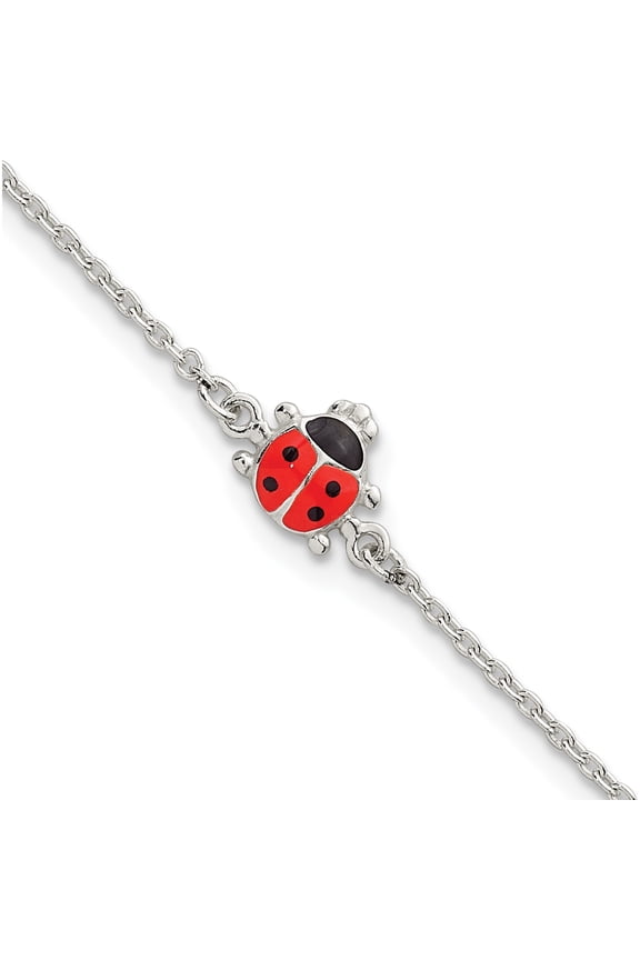 Luxury Fashionable Alluring Sterling Silver Polished Red and Black Enameled Ladybug Childrens 5.5 inch with 1 inch Extension Bracelet Charming Delicate Exquisite