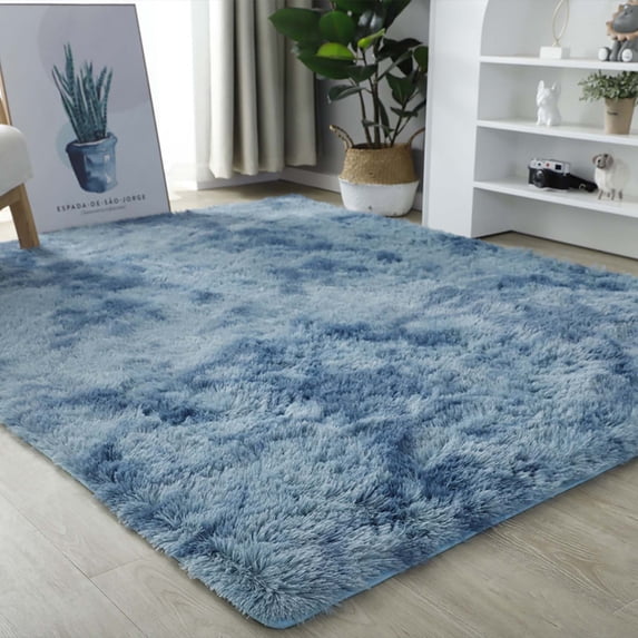 Luxury Faux Fur Area Rug, Soft Shaggy Plush Non-Slip Machine Washable Rectangle Rug for Living Room Bedroom Sofa Decor, 60x24, Light Blue