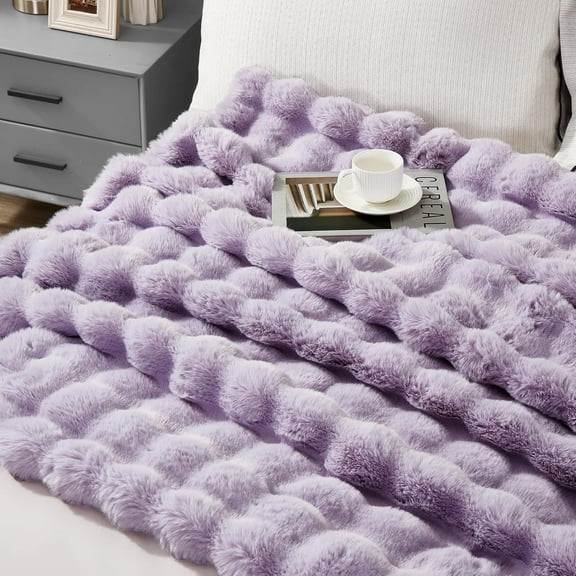 Luxury Faux Fur Blanket Set of 3 - Ultra Soft, Plush & Fluffy Rabbit Tail Throw in Giftable Box, Real Furry Texture, Decorative for Sofa, Couch, and Bed, 50x70, Cottontail Ivory