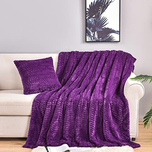 Luxury Faux Fur Throw Blanket(Without Pillows) 2 Layers,3lb,All Ages,Home Decoration, (Purple,50" x 63")