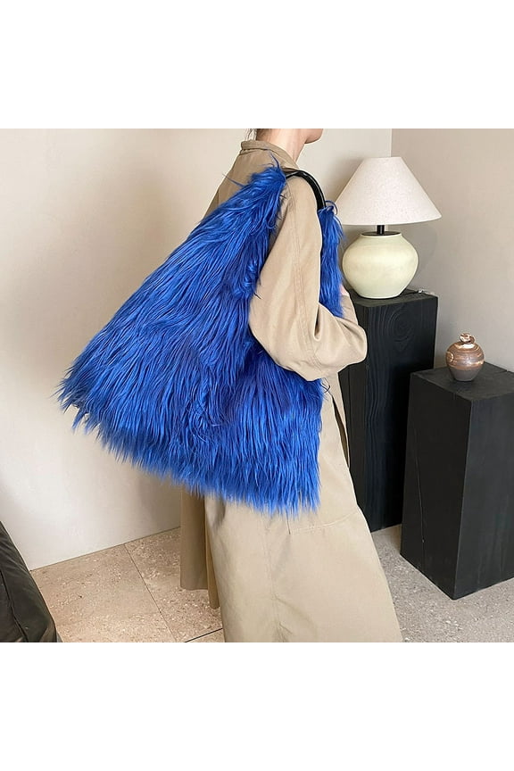 Luxury Faux Fur Tote Shoulder Bags for Women Large Capacity Furry Handbags Y2k Hot Girls Fluffy Bag Winter Plush Underarm Bag