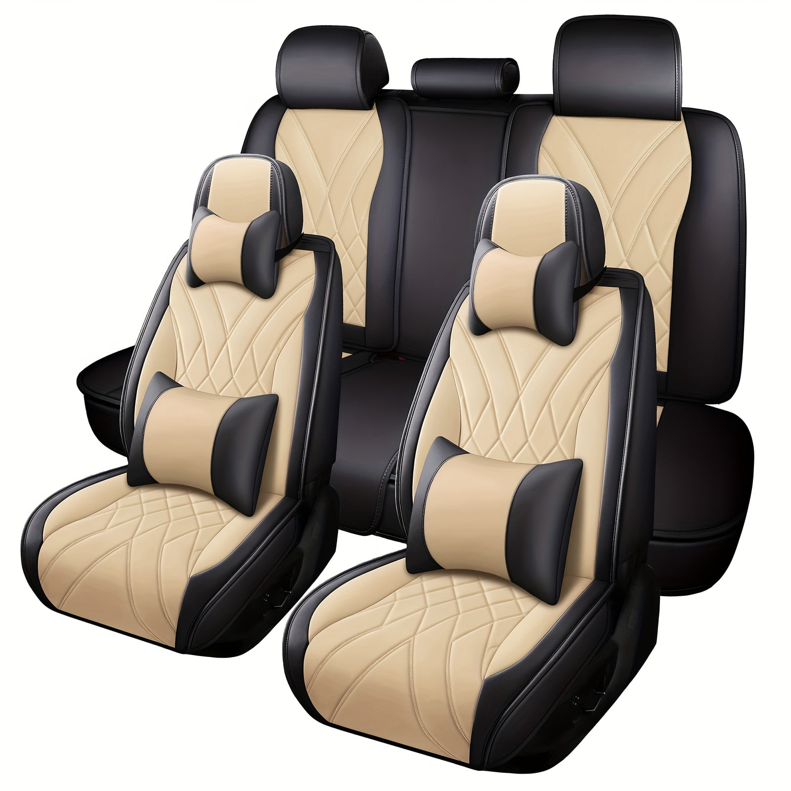 Luxury Faux Leather Car Seat Covers, Waterproof, Full Set Cushion Protector for Single Front Seats and Solid Bench, Universal Fit for Most Cars, 5 Seat, 40/60 50/50 60/40 Split Bench Back