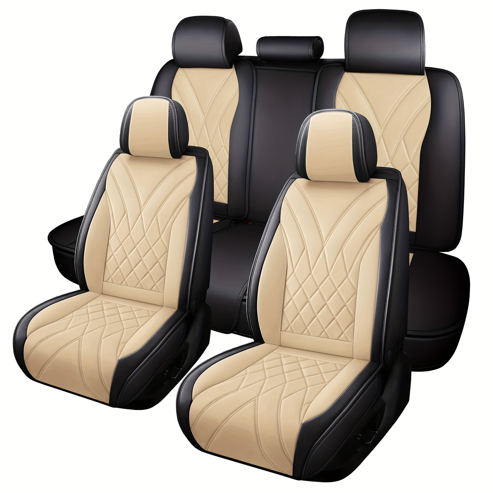 Luxury Faux Leather Car Seat Covers, Waterproof, Full Set Cushion Protector for Single Front Seats and Solid Bench, Universal Fit for Most Cars, 5 Seat, 40/60 50/50 60/40 Split Bench Back