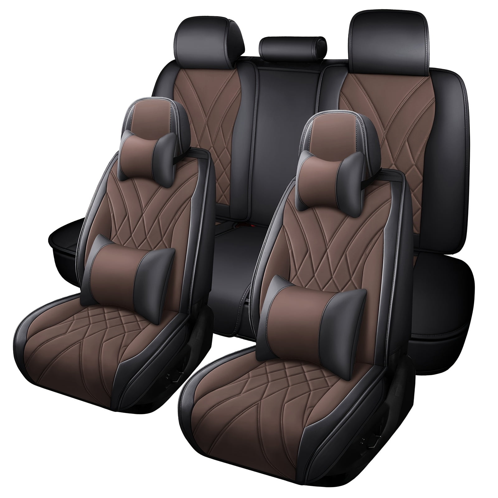 Luxury Faux Leather Car Seat Covers, Waterproof, Full Set Cushion Protector for Single Front Seats and Solid Bench, Universal Fit for Most Cars, 5 Seat, 40/60 50/50 60/40 Split Bench Back