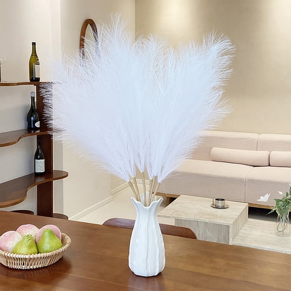 Luxury Faux Pampas Grass Artificial Flower Decor - 17.71 Inch Height, No Maintenance, for Home, Wedding, Party Bohemian Gothic Interior Design(White)