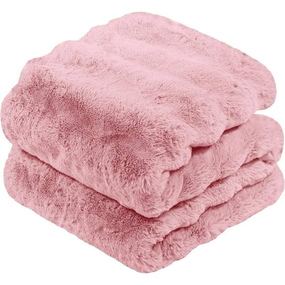 Luxury Faux Rabbit Fur Throw Blanket for Couch,Super Heavy Warm Cozy Blanket for Sofa Bedroom Living Room,Ultra Soft Fluffy Reversible Plush Blanket for Home Decor Gifts,Pink