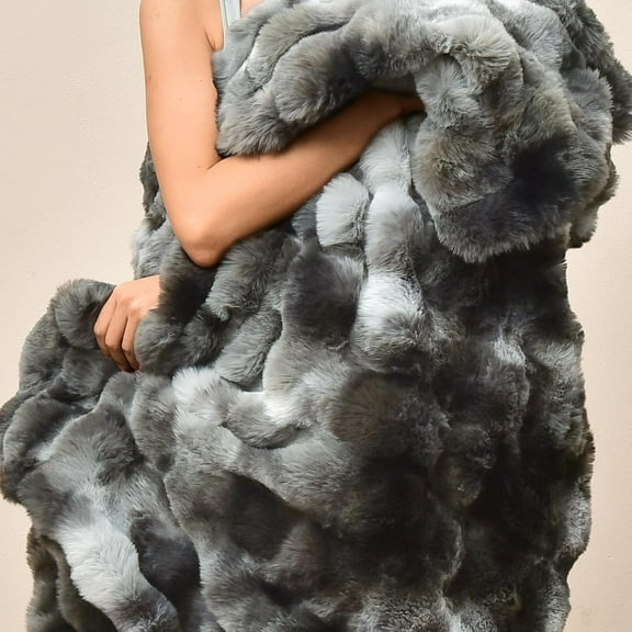 Luxury Faux Rabbit Fur Throw Blanket, Ultra Soft Fluffy Plush Cozy Warm Bubble Blanket for Bed, Couch, Sofa Decorative, Thick Reversible Suitable for Fall & Winter, 50" x 60", Tie Dye Charcoal