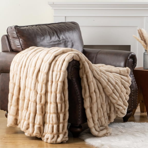 Luxury  Faux  Throw Blanket for Couch, Soft Fluffy Ruched  Blanket, Cozy Thick Warm Fuzzy Large  Blanket for Bed Chair  60"x80"(Tip Dye Yellow)