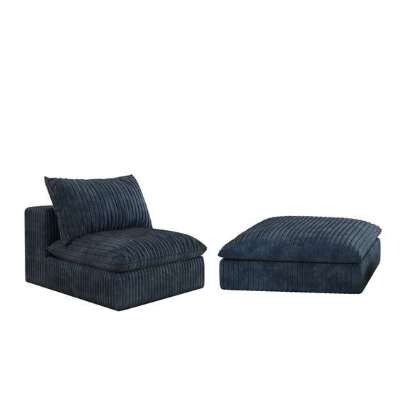 Luxury Feather-Filled Blue Fabric 2-Seat Modular Sofa | Soft Sponge Support, High-Density Compression | 39.4"W x 78.8"D x 24"H | Versatile Home & Living Room Furniture