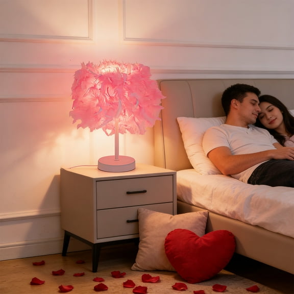 Luxury Feather Table Lamp - Elegant Valentine's Day Bedside Light with USB Power, Romantic Decor for Bedroom, Wedding Gift, Creates Soft Glow with Delicate Hand-Woven Shade