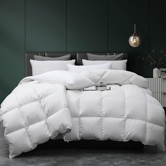 Luxury Down Feathers Fiber Comforter Size - 750 Fill Power Down Duvet Insert, Ultra-Soft Hotel Collection White Comforter, Baffle-Box Design - Noiseless