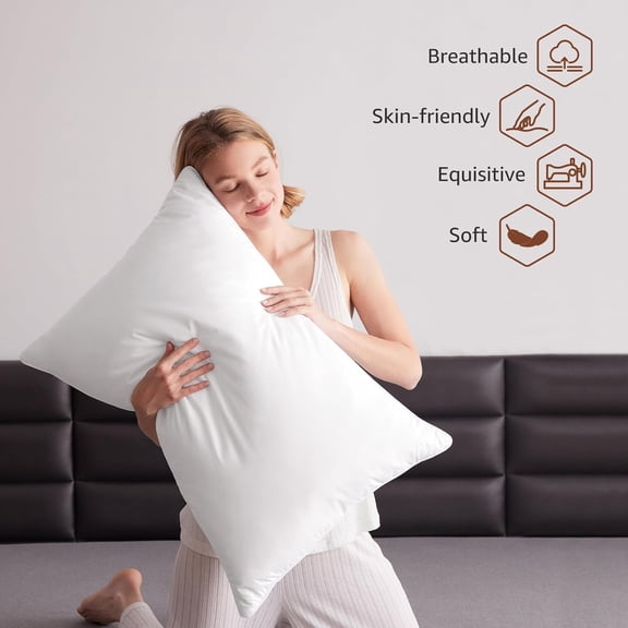 Luxury Feathers Down Pillows Queen Size Set of 2, Hotel Quality Fluffy Bed Pillows, Soft Pillows for Sleeping, Organic Cotton Cover(20x28”, Pack of 2)