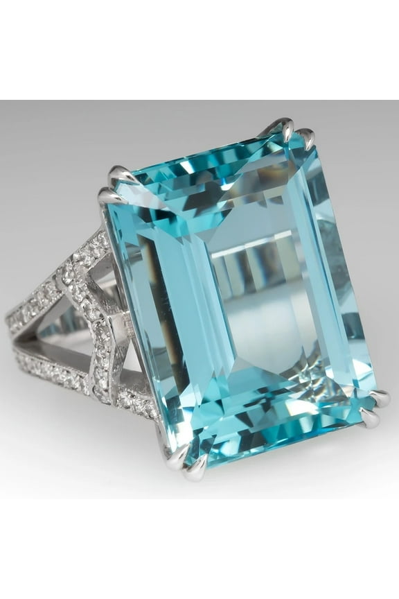 Luxury Female Silver Color Large Square Blue Crystal Rings for Women Zircon stone Rings Promise Jewelry