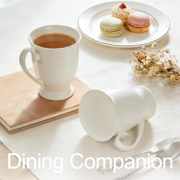 Luxury Fine Bone China White Coffee Mugs Set of 6 (8 oz), Ceramic Euro Style Tea Cups, Elegant  Coffee Cups Set for Gifts