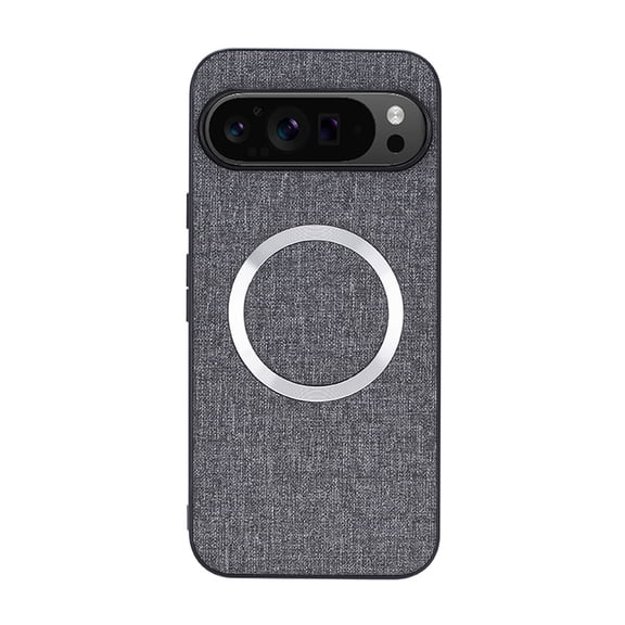 Luxury Fine Woven Fabric Case For Google Pixel 9 Pro XL Compatible with MagSafe Charging, Ultra Slim Elegant Soft Touch Protective Phone Cover with Raised Camera Protection, Gray