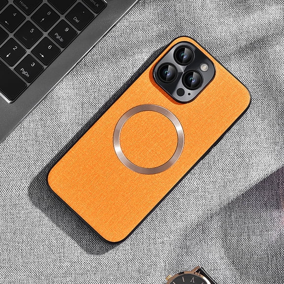 Luxury Fine Woven Fabric Case For iPhone 16 Pro Compatible with MagSafe Charging, Ultra Slim Elegant Soft Touch Protective Phone Cover with Raised Camera Protection, Orange