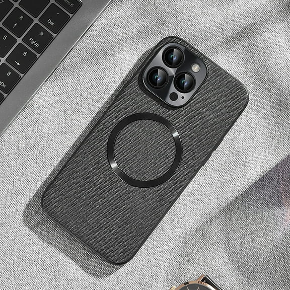 Luxury Fine Woven Fabric Case For iPhone 16 Pro Compatible with MagSafe Charging, Ultra Slim Elegant Soft Touch Protective Phone Cover with Raised Camera Protection, Black