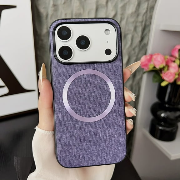 Luxury Fine Woven Fabric Case For iPhone 17 Pro Compatible with MagSafe Charging, Ultra Slim Elegant Soft Touch Protective Phone Cover with Raised Camera Protection, Purple