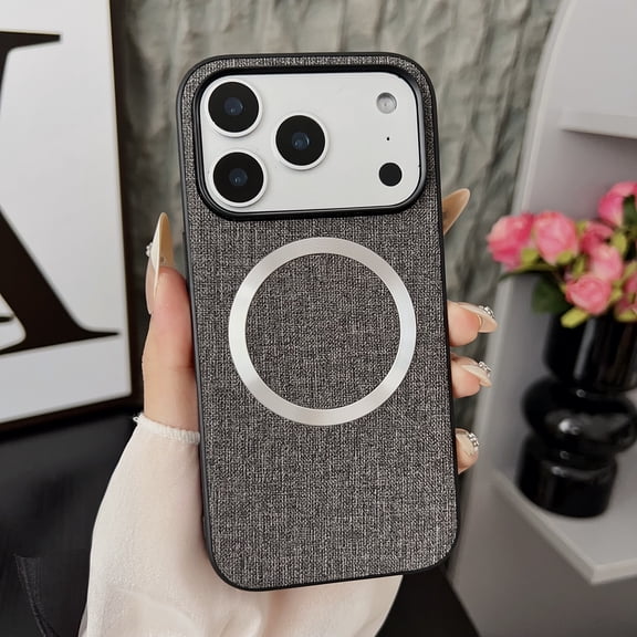 Luxury Fine Woven Fabric Case For iPhone 17 Pro Compatible with MagSafe Charging, Ultra Slim Elegant Soft Touch Protective Phone Cover with Raised Camera Protection, Gray