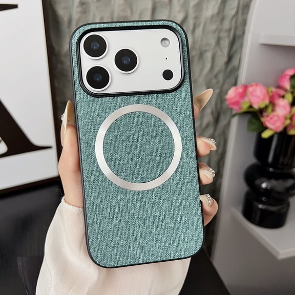 Luxury Fine Woven Fabric Case For iPhone 17 Pro Compatible with MagSafe Charging, Ultra Slim Elegant Soft Touch Protective Phone Cover with Raised Camera Protection, Green
