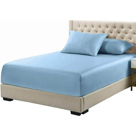 Luxury Fitted Sheets Sold Separately, 100% Bamboo Viscose Silky Fitted Sheet - Queen -Blue
