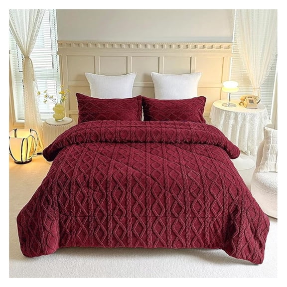 Luxury Flannel Blanket 3-Piece, 3-Ply Winter Bed Blanket with 2 Pillow Shams, 4.3 Lbs Warm Blanket Queen Size for The Cold, Fushia Red/Queen